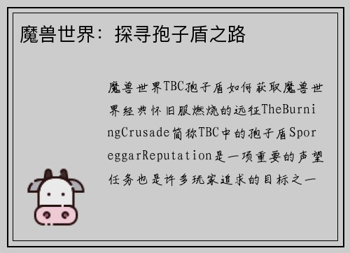 魔兽世界：探寻孢子盾之路